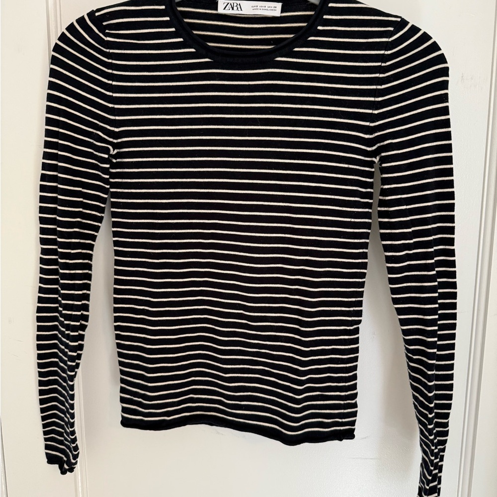 Zara Striped Long Sleeve Knit Sweater